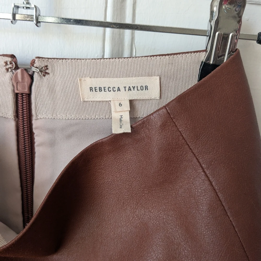 Rebecca Taylor Brown Vegan Leather Mini Flutter Skirt - Size 6